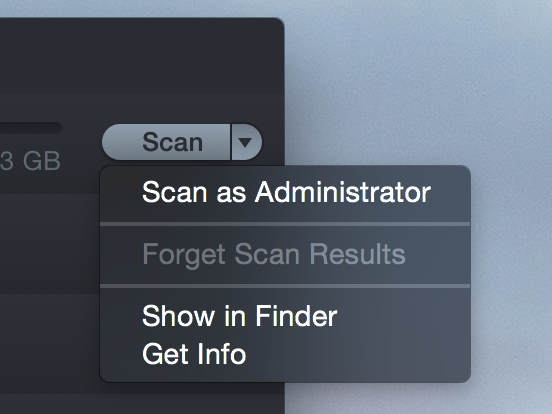 Scan as Administrator menu command